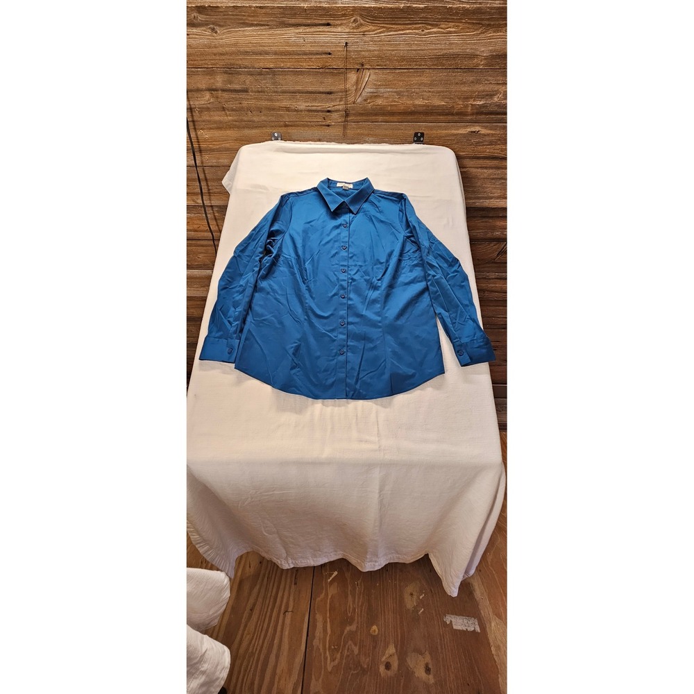 Coldwater Creek No Iron Teal Blue Button Down Shirt Womens XL 16 Long Sleeve
